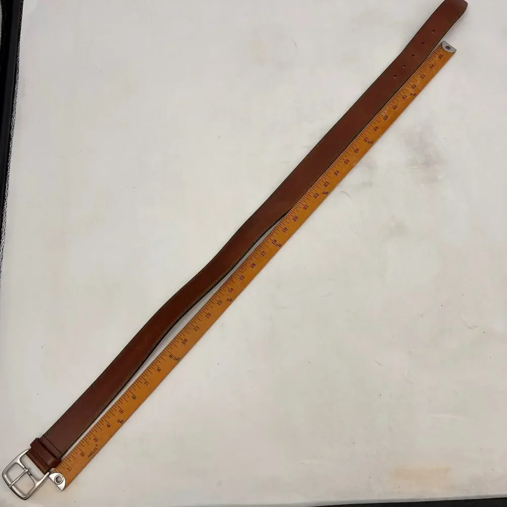 Cole Haan Belt Mens 34 Brown Leather Silver Center Bar Pin Buckle Dress Casual
